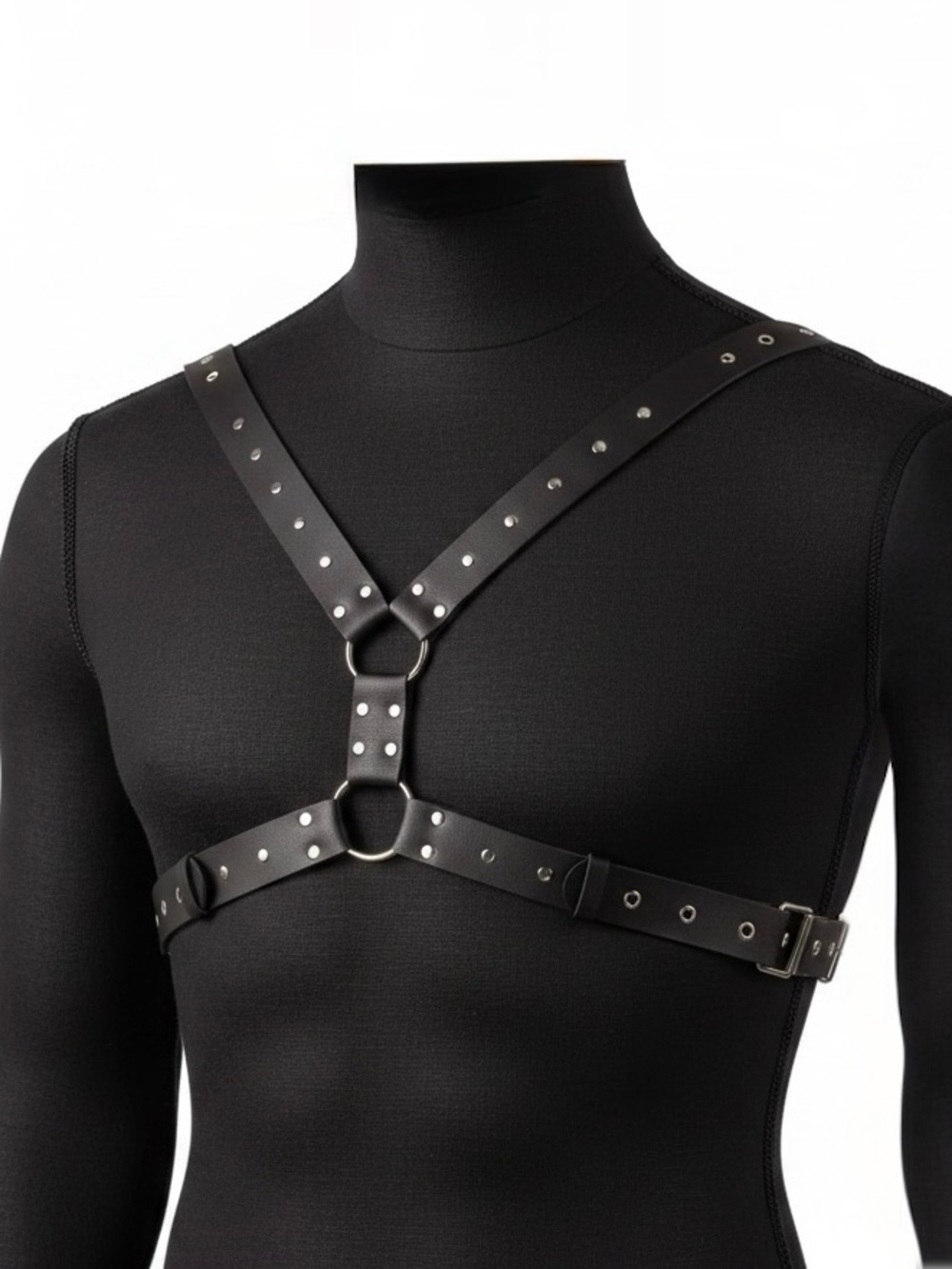 Men's Black Leather Chest Harness Strap New